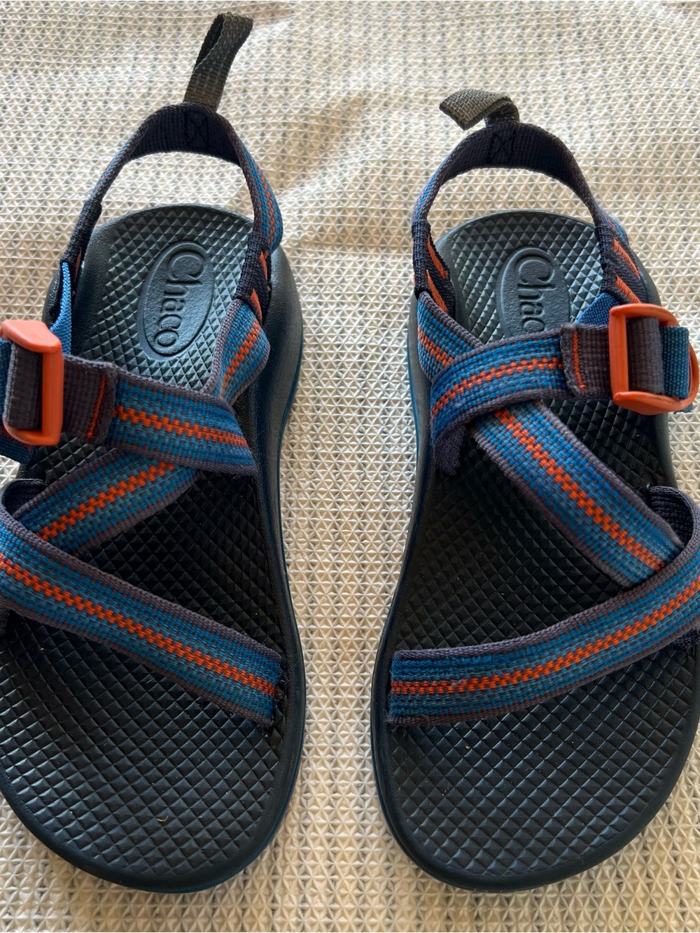 Chaco Kids Sandals in Black with Blue & Orange Straps